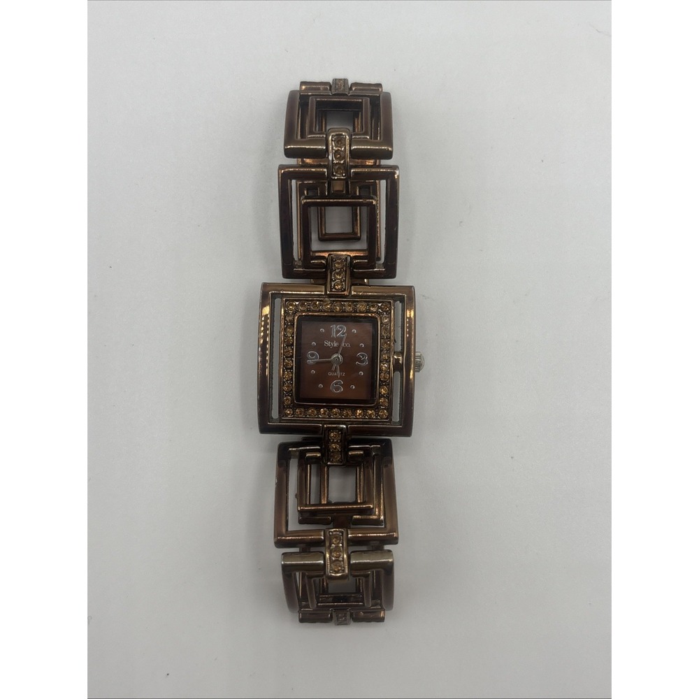 Style & Co Women's Brown Dial Square Case Watch SC1095 Vintage No Battery